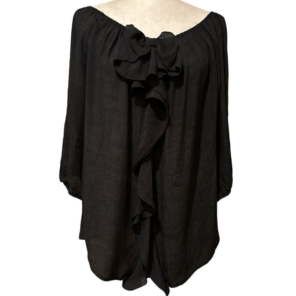 Unique Spectrum Black Top Ruffles 3/4 Length Sleeves